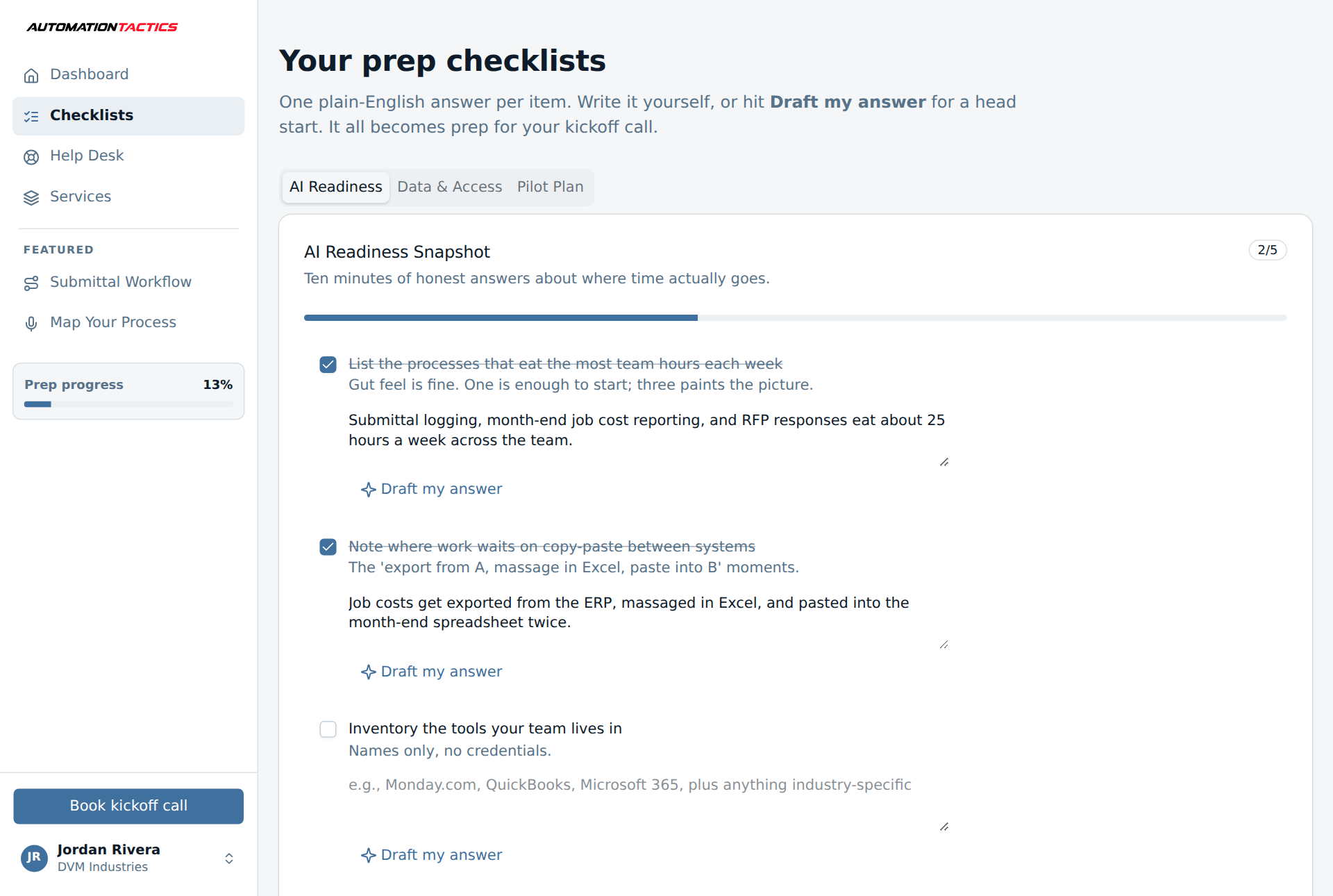 A readiness checklist with assisted answers